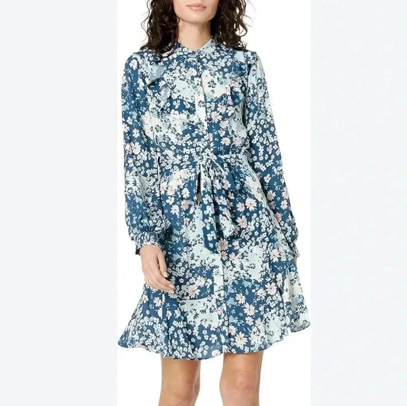 Shoshanna Petra Long- Sleeve Flounce Hem Mini Cottagecore Floral Dress Sz 4 - Picture 1 of 15